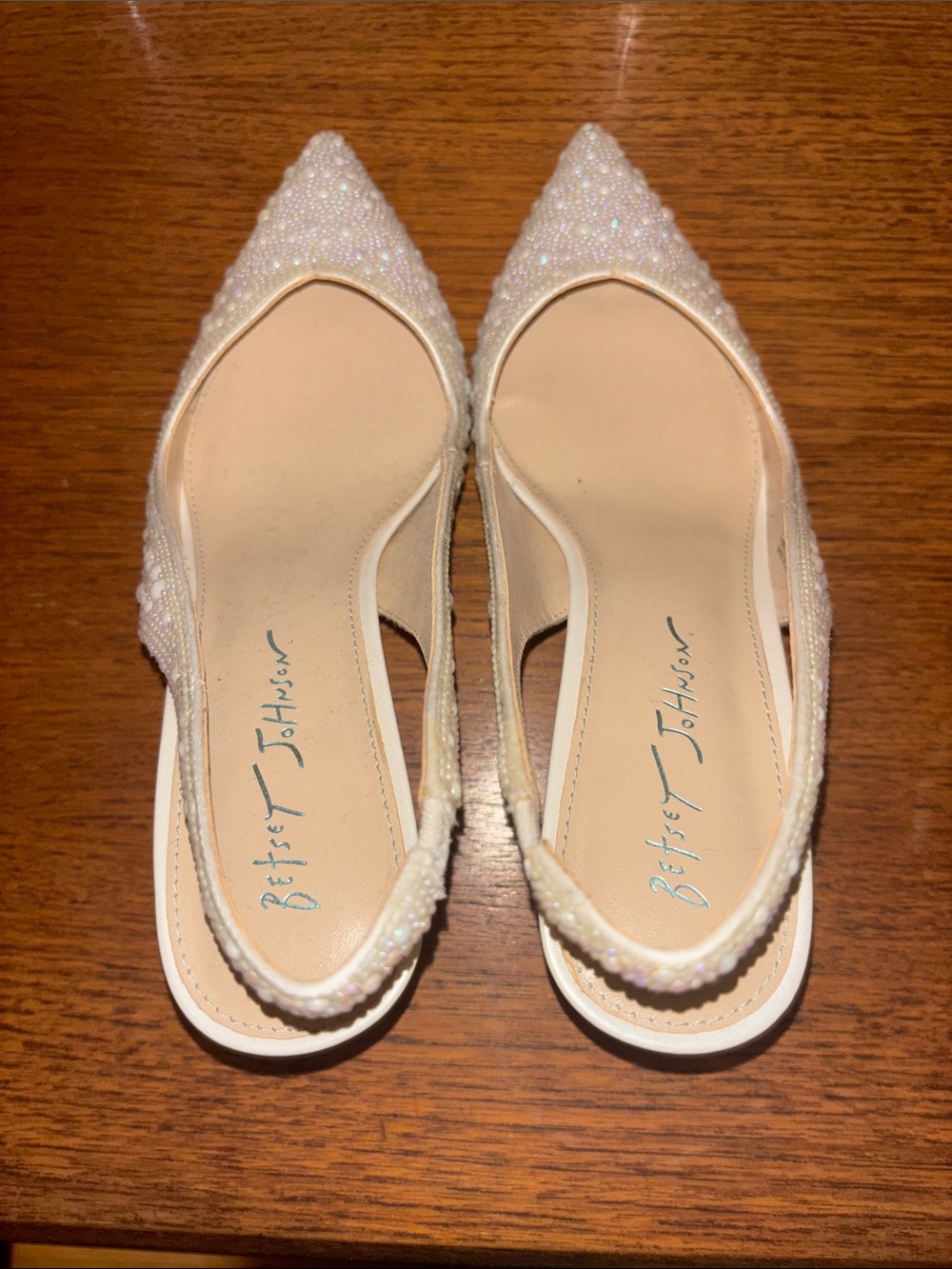 Betsey Johnson Ivory Beaded Pointed-Toe Slingback Heels - Picture 2 of 3
